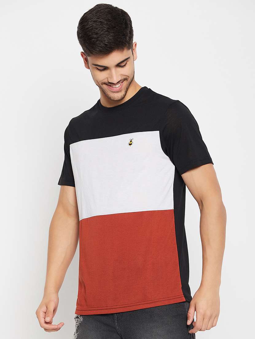 black polyester color block tshirt