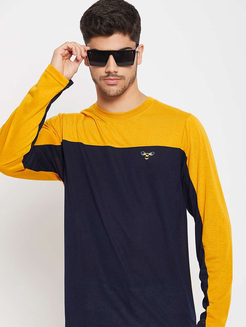 mustard polyester color block tshirt - 20814466 - Standard Image - 1