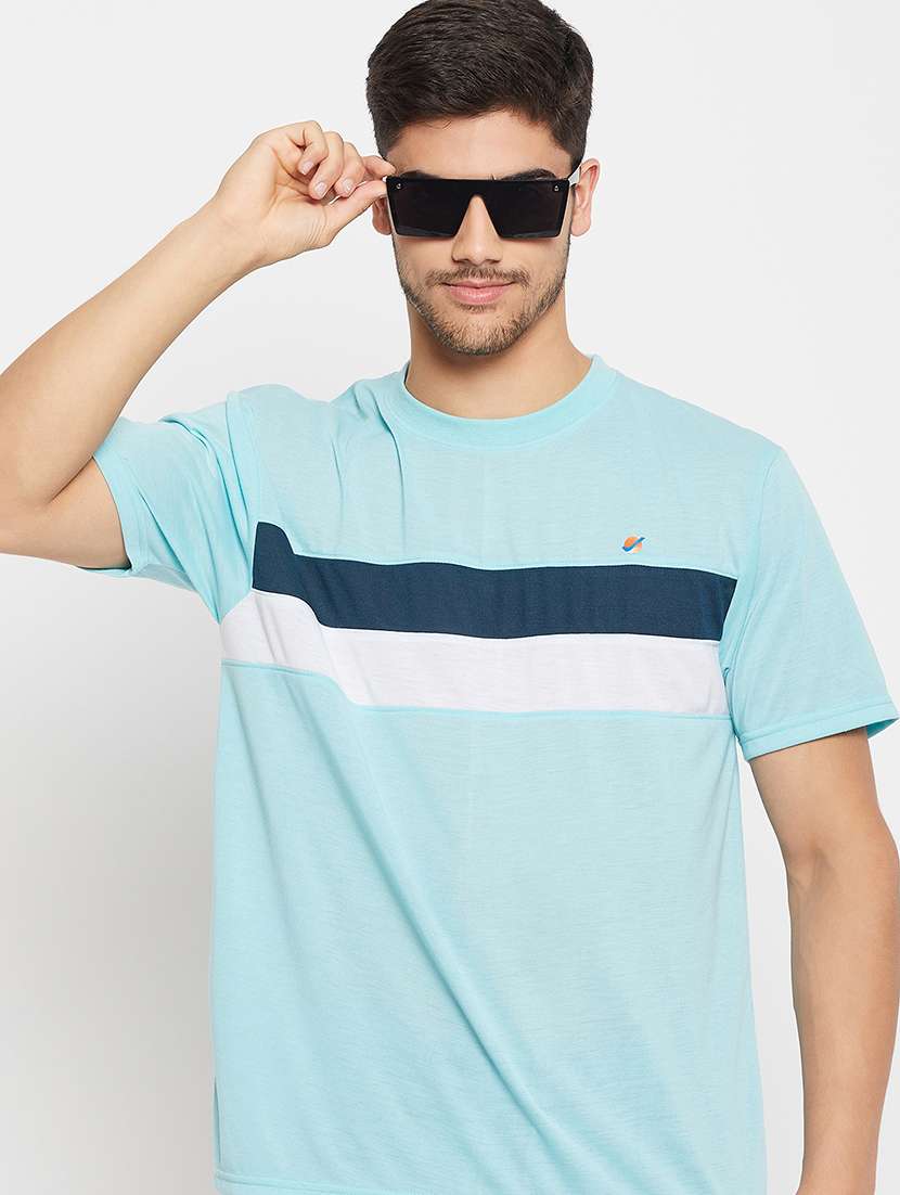 ai aqua polyester color block tshirt - 20814477 -  Standard Image - 1