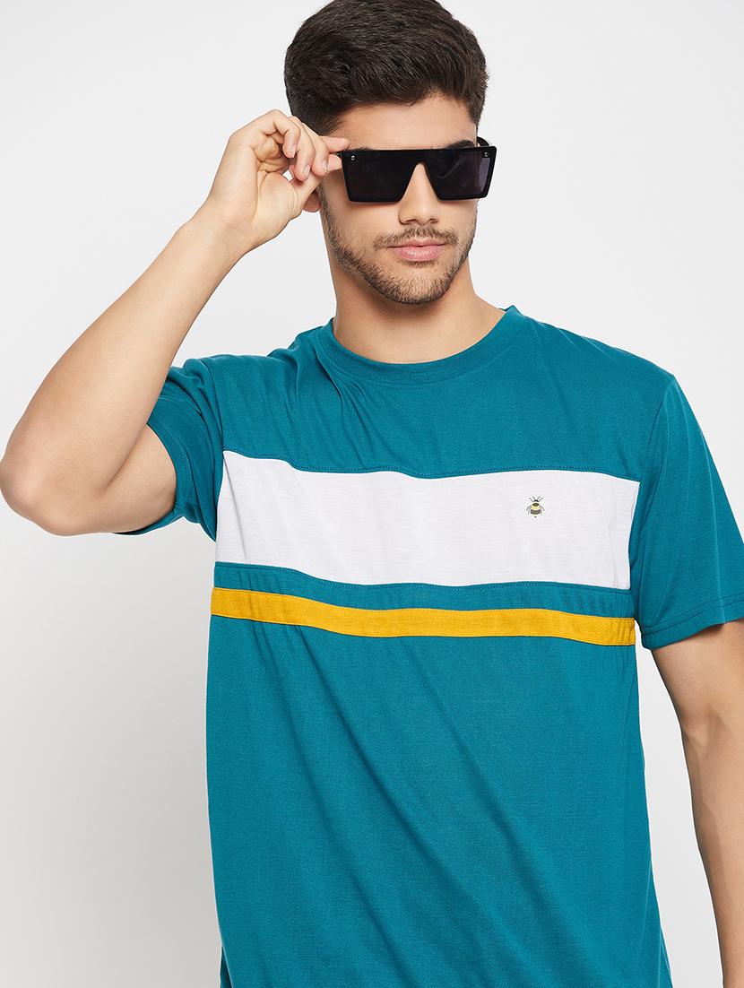 teal polyester color block tshirt - 20814481 -  Standard Image - 1