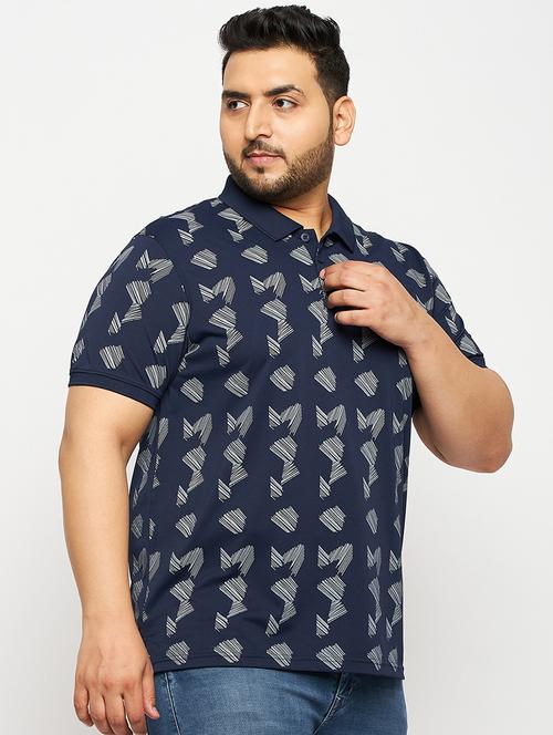 navy blue polyester all over print tshirt - 20814514 - Standard Image - 0