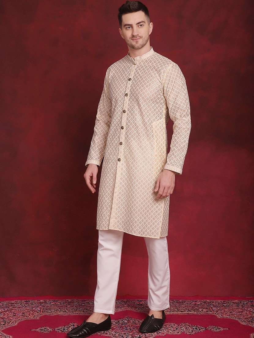men embroidered kurta pyjama ethnic wear set