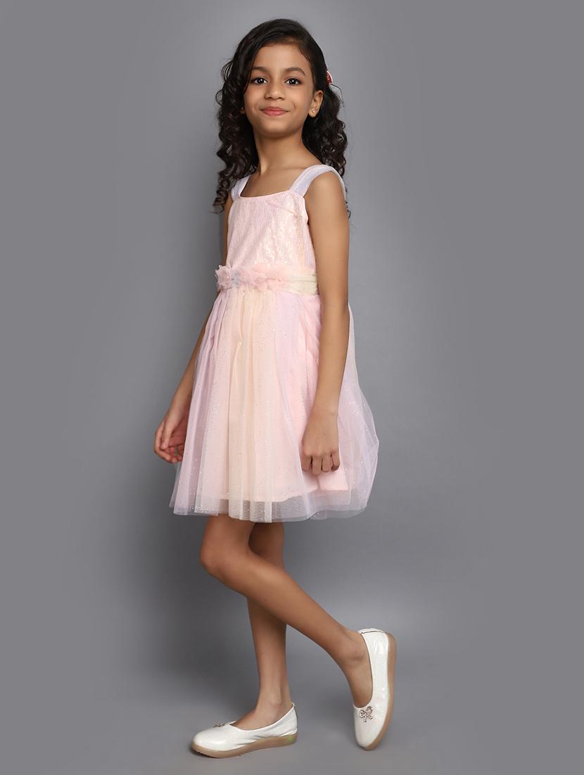 girls pink self design frock - 20815515 -  Standard Image - 1