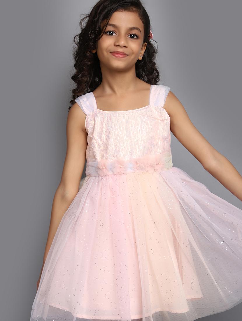 girls pink self design frock - 20815515 - Standard Image - 4
