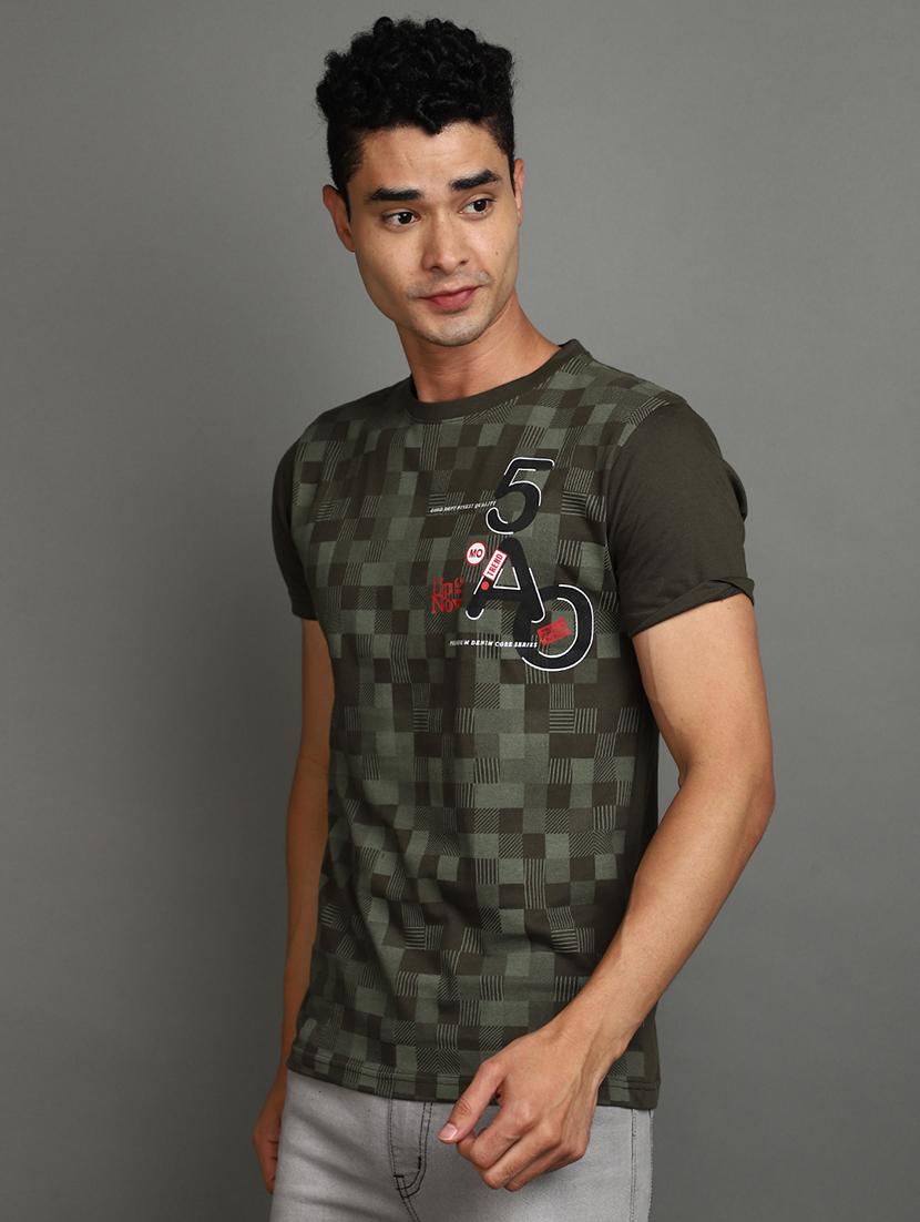 olive cotton front print t-shirt - 20815966 -  Standard Image - 1
