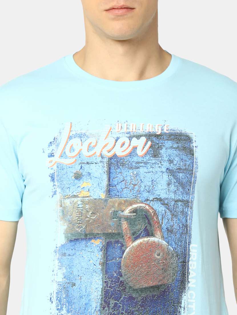 ai aqua blue cotton front print t-shirt - 20816064 -  Standard Image - 4