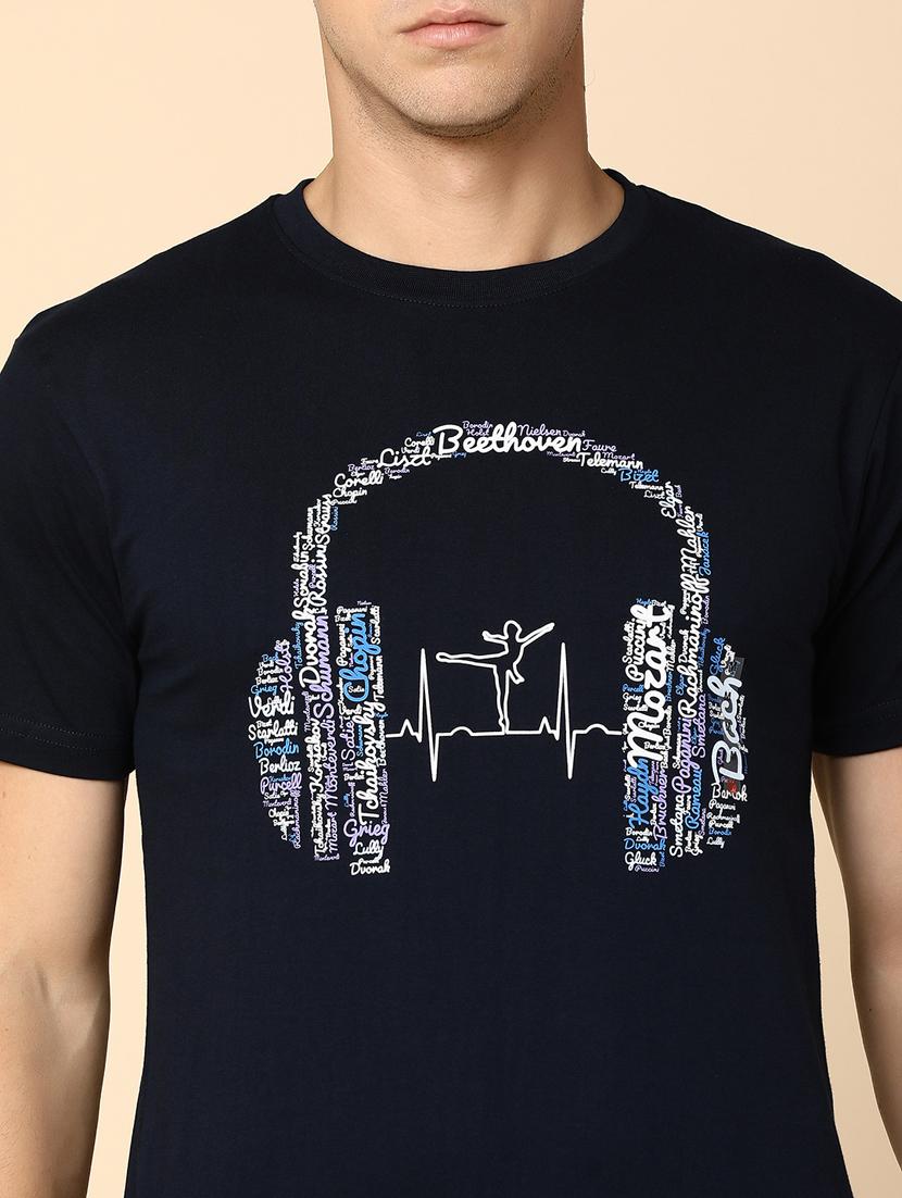 navy blue cotton chest print t-shirt - 20816066 - Standard Image - 4