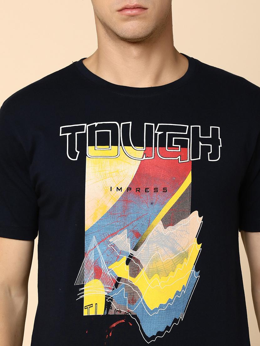 navy blue cotton front print t-shirt - 20816068 - Standard Image - 4