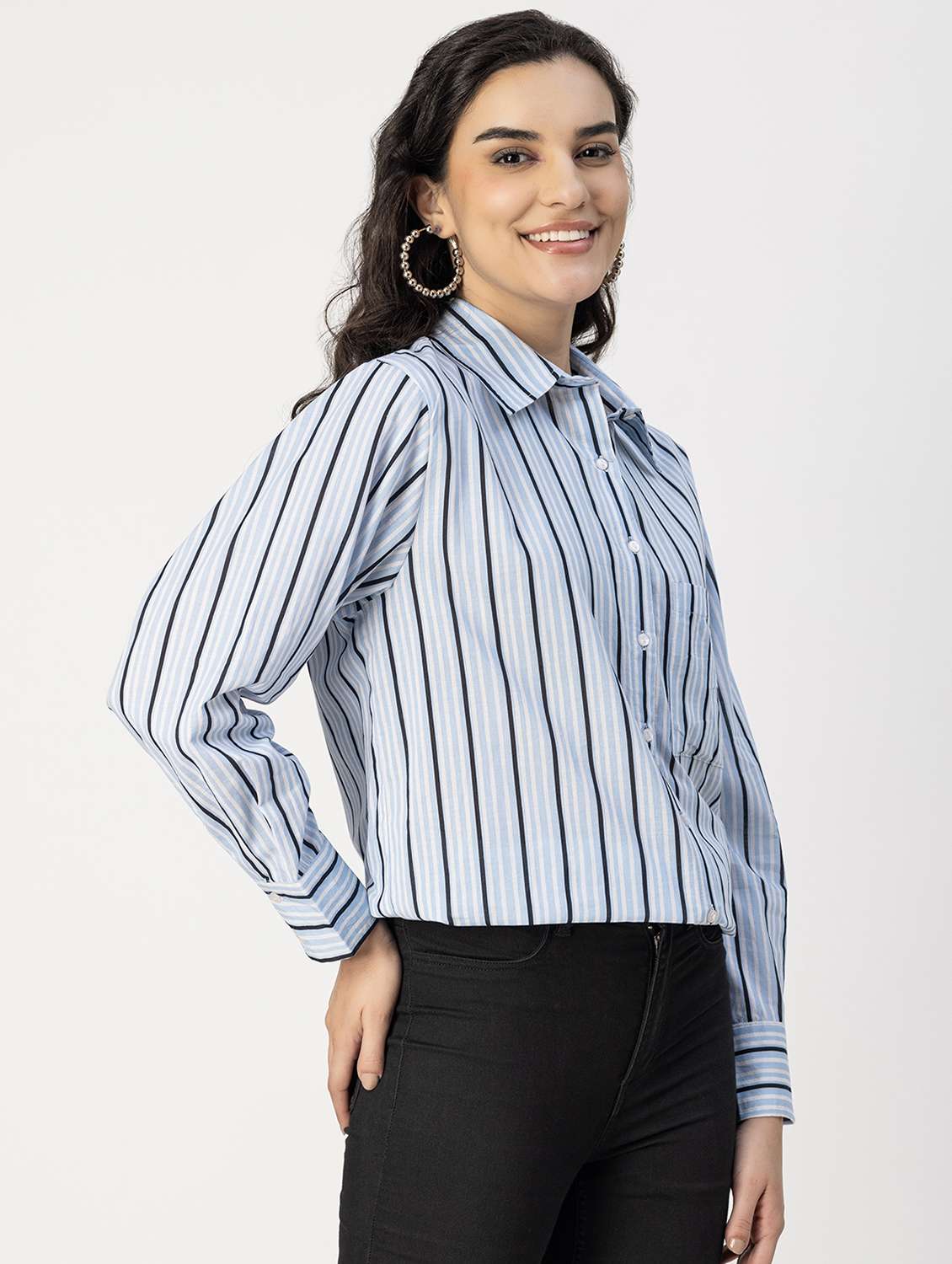 light blue cotton striped shirt - 20817203 -  Standard Image - 1