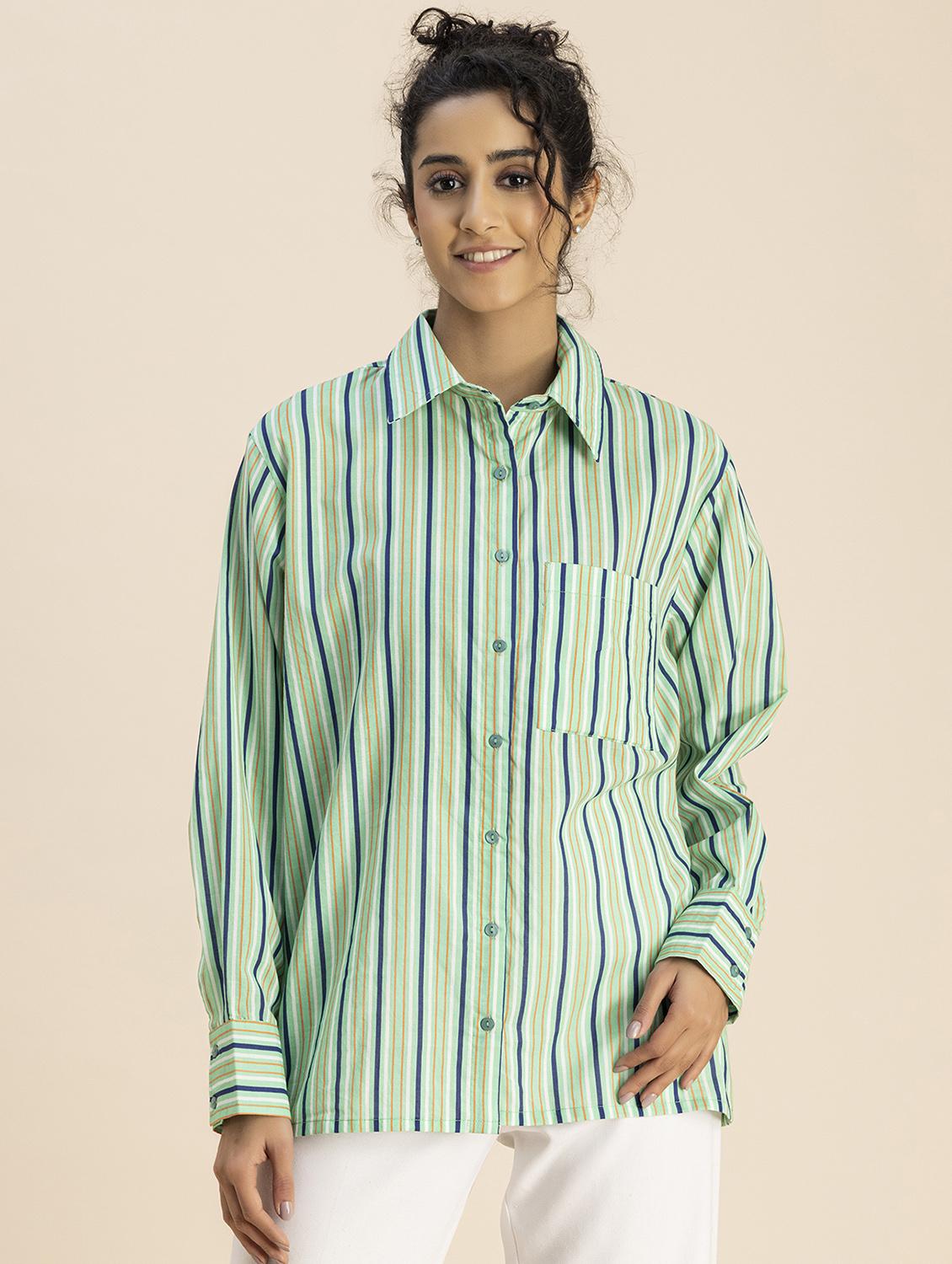 women striped long sleeves shirt - 20817205 - Zoom Image - 0