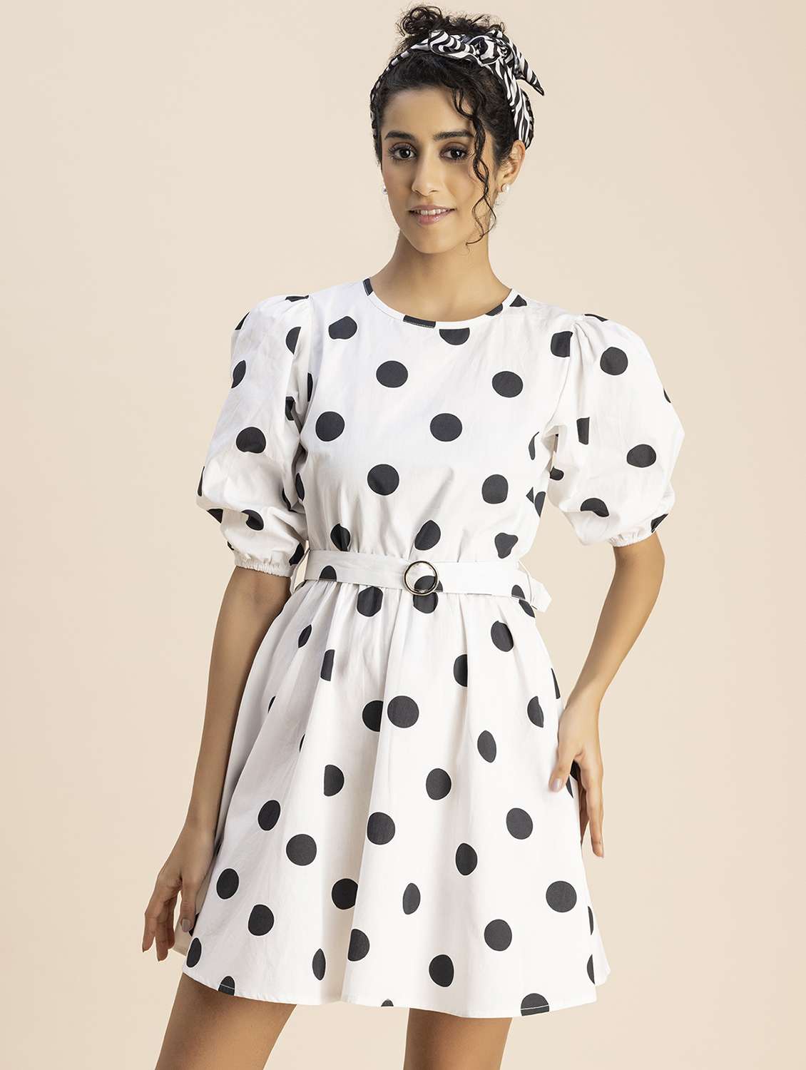 women white polka dot printed fit & flare dress