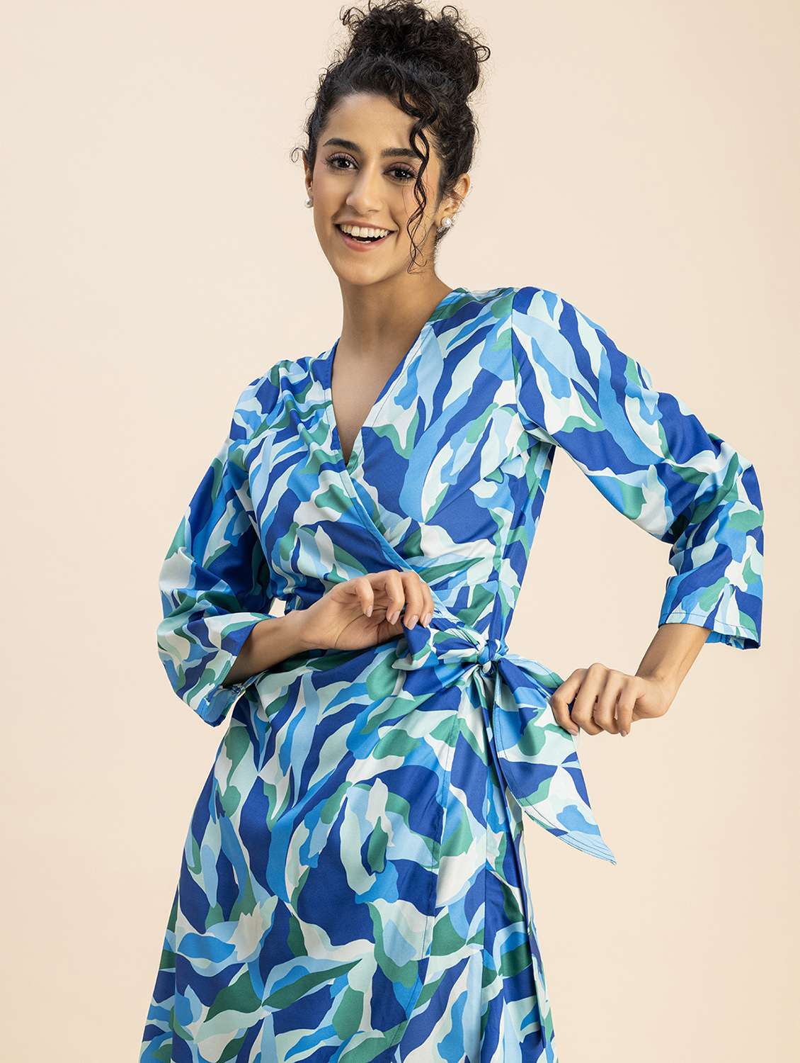 women blue printed wrap dress - 20817225 -  Standard Image - 4