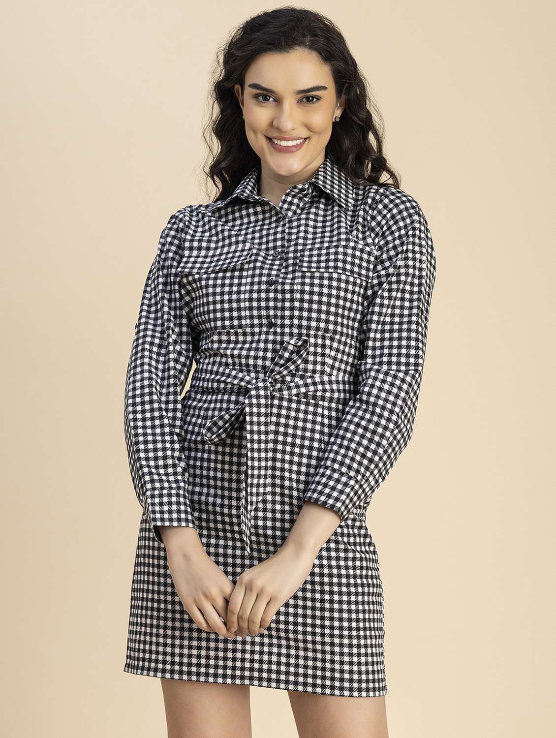 women black check printed sheath dress