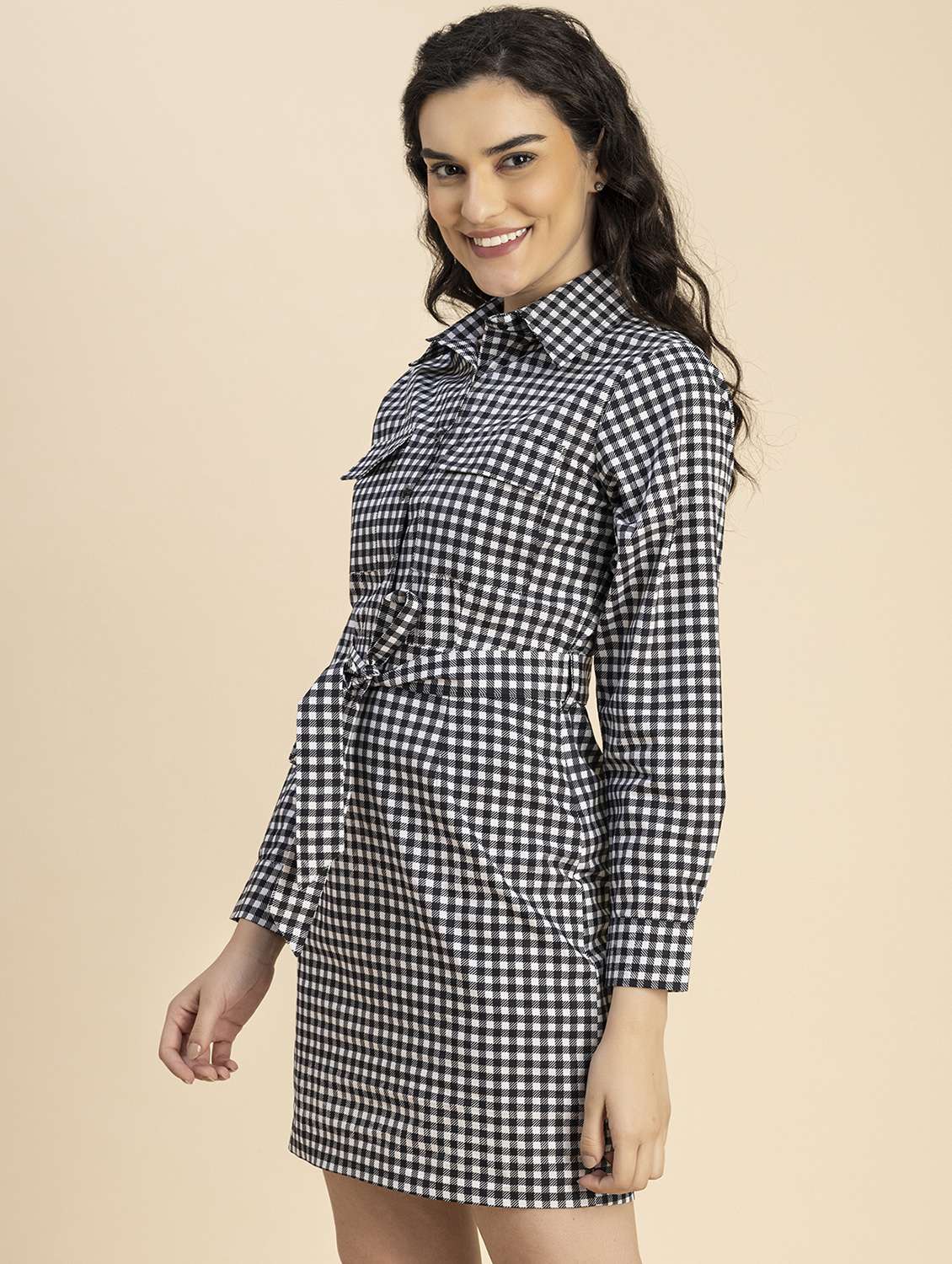 women black check printed sheath dress - 20817230 -  Standard Image - 1