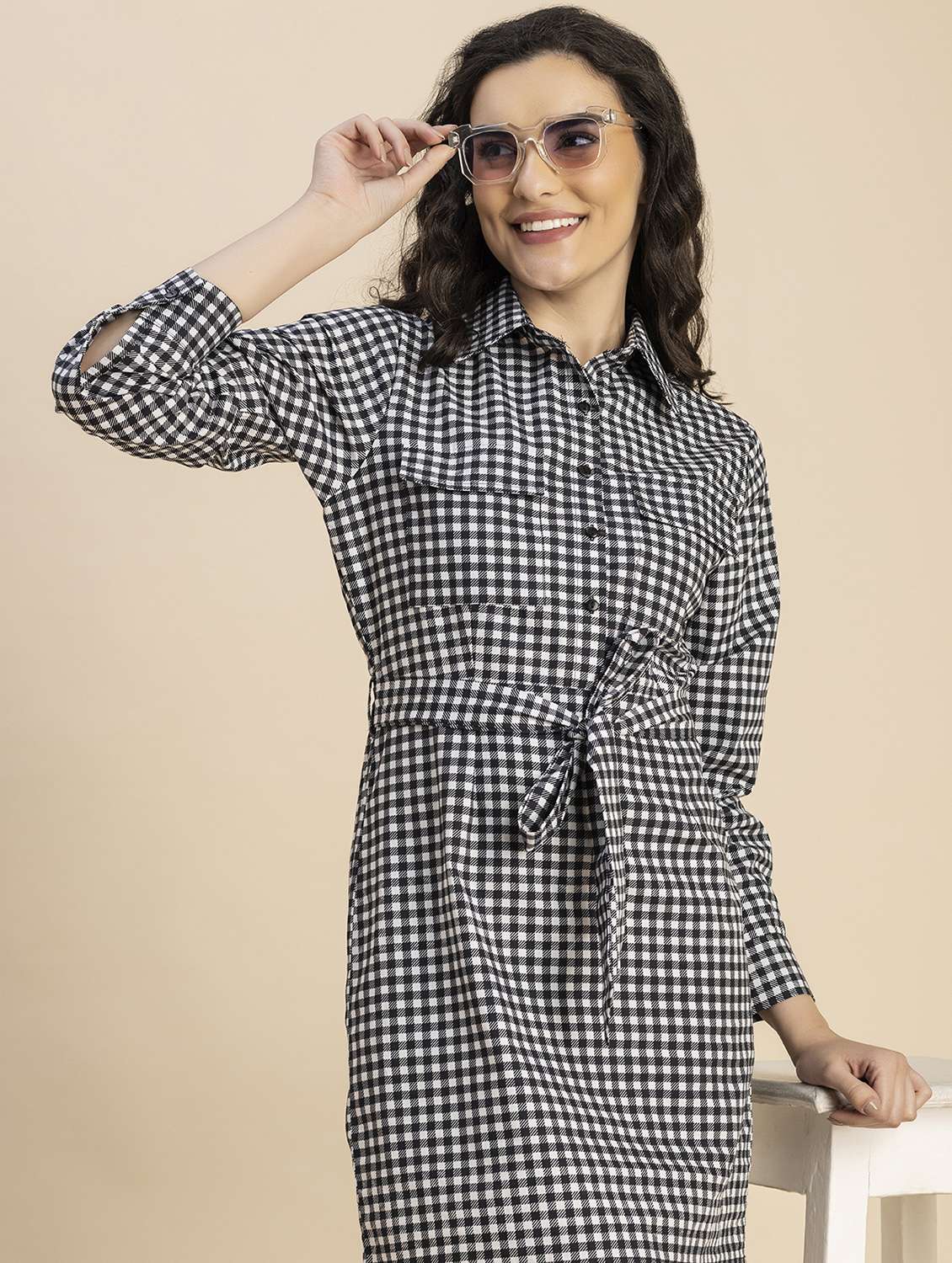 women black check printed sheath dress - 20817230 -  Standard Image - 4