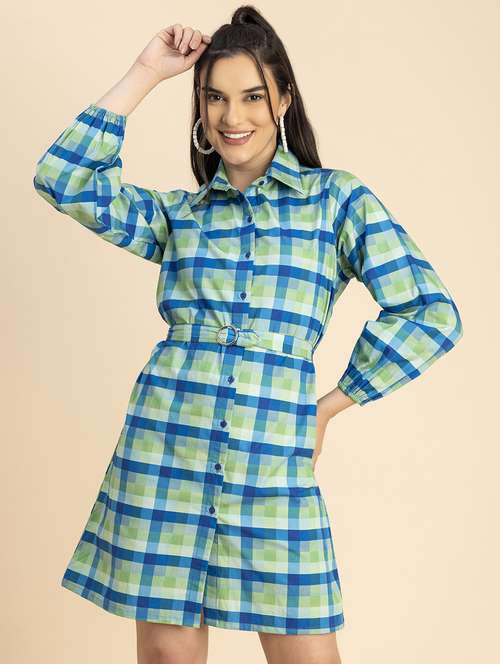 women multicolored check printed shirt dress - 20817239 - Standard Image - 0