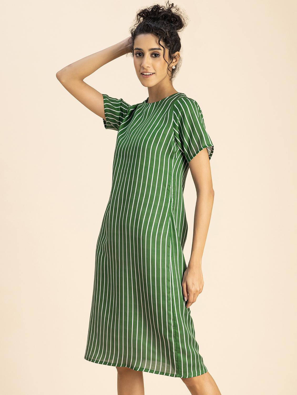 women green stripes straight dress - 20817242 - Standard Image - 1