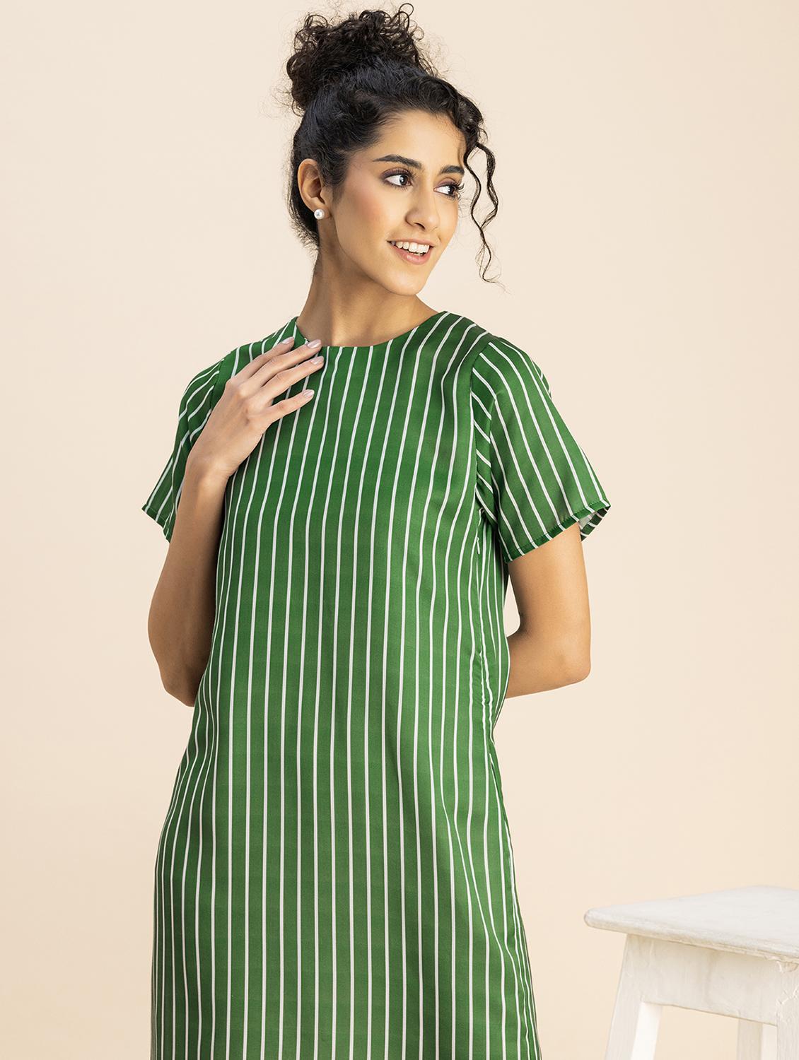 women green stripes straight dress - 20817242 - Standard Image - 4