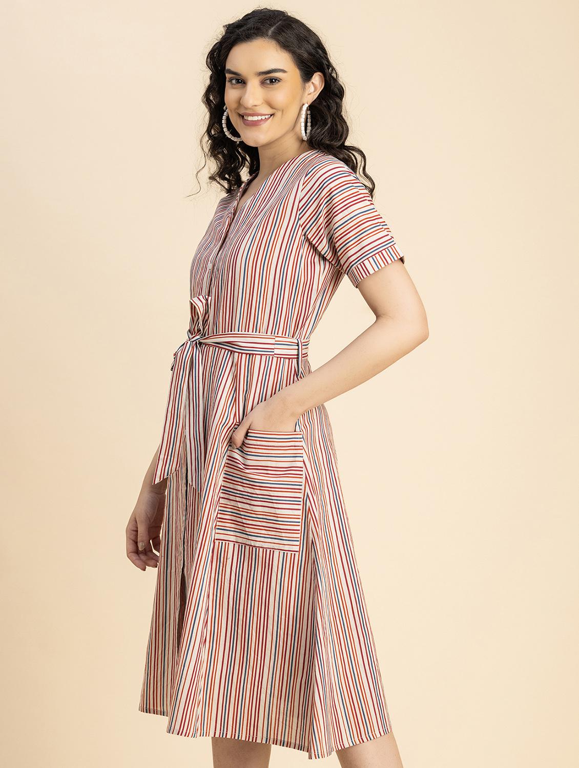 women multicolored stripes a-line dress - 20817248 - Standard Image - 1