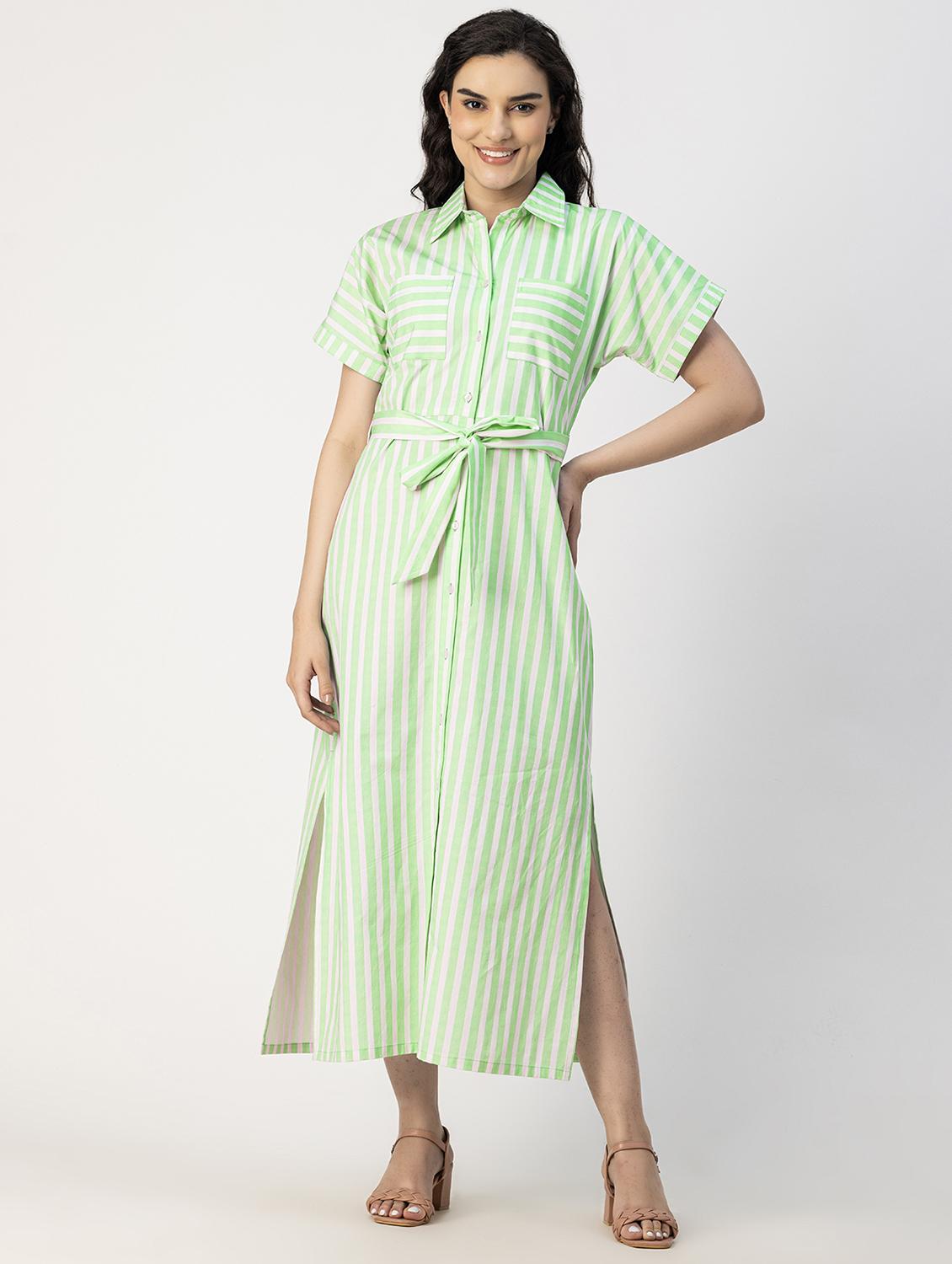 women neo mint stripes printed shirt dress - 20817253 - Zoom Image - 0