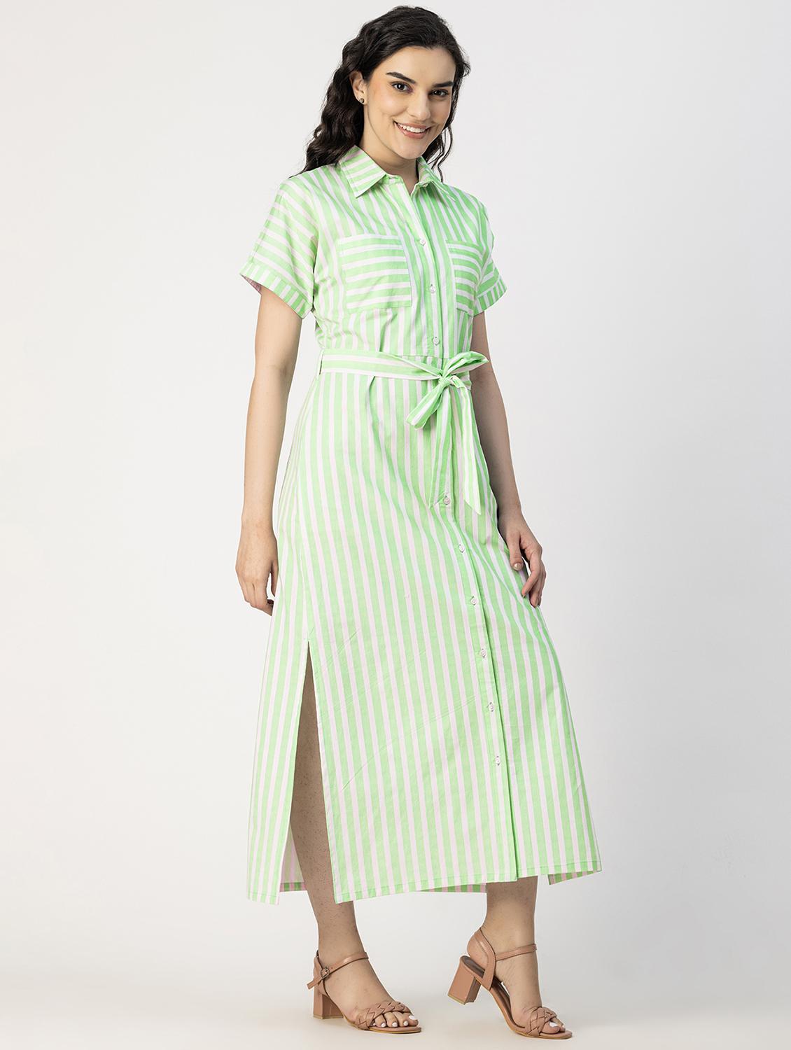 women neo mint stripes printed shirt dress - 20817253 - Standard Image - 1