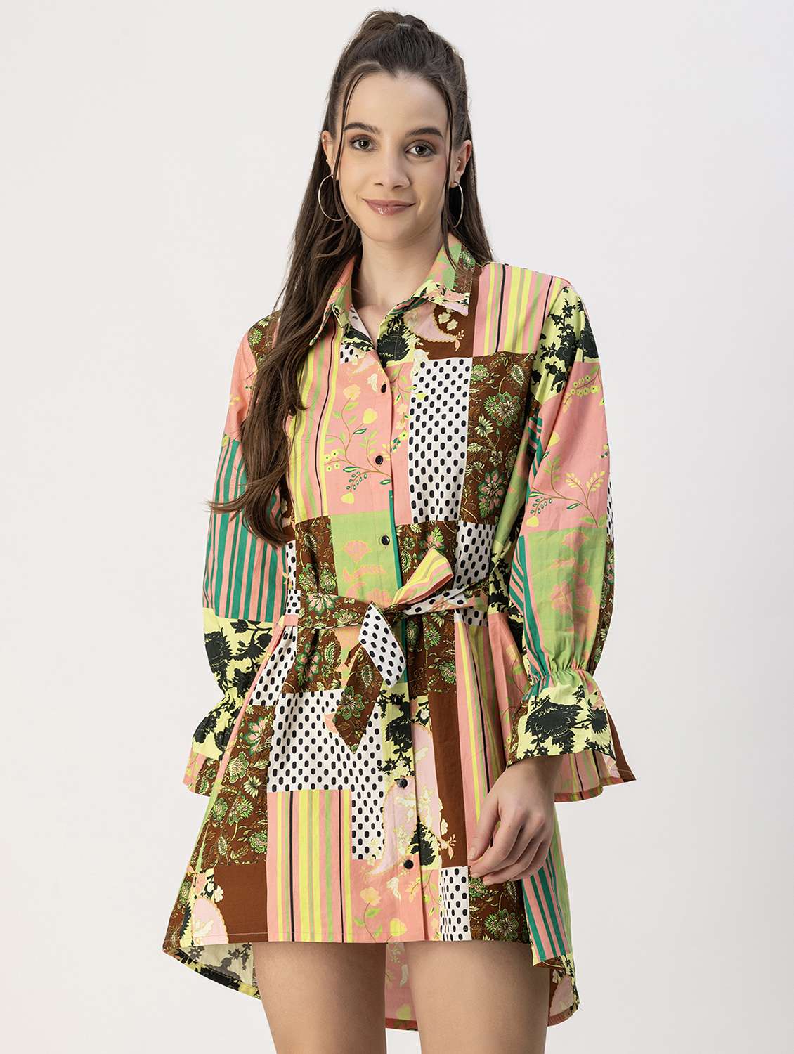 women multicolored printed high-low dress