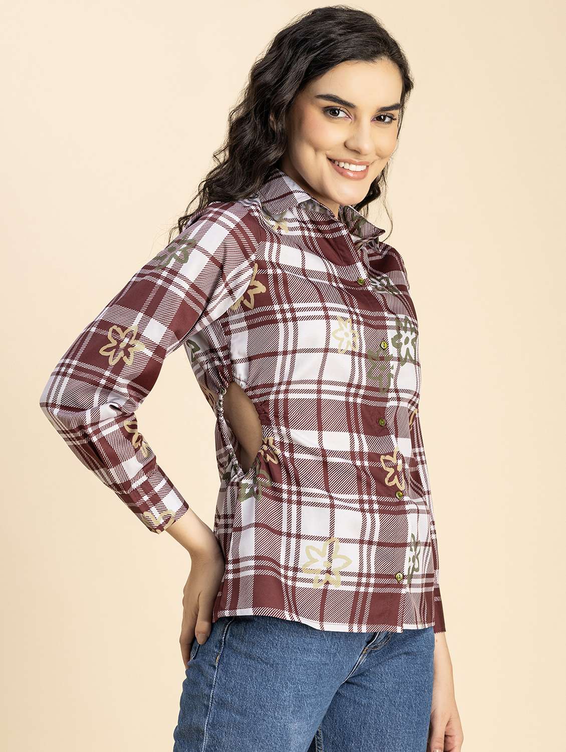 women checkered long sleeves shirt - 20817275 -  Standard Image - 1