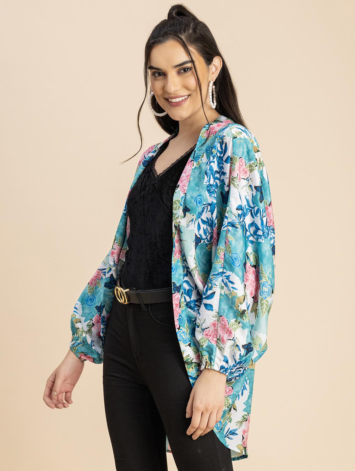 light blue floral printed satin shrug - 20817291 - Standard Image - 1
