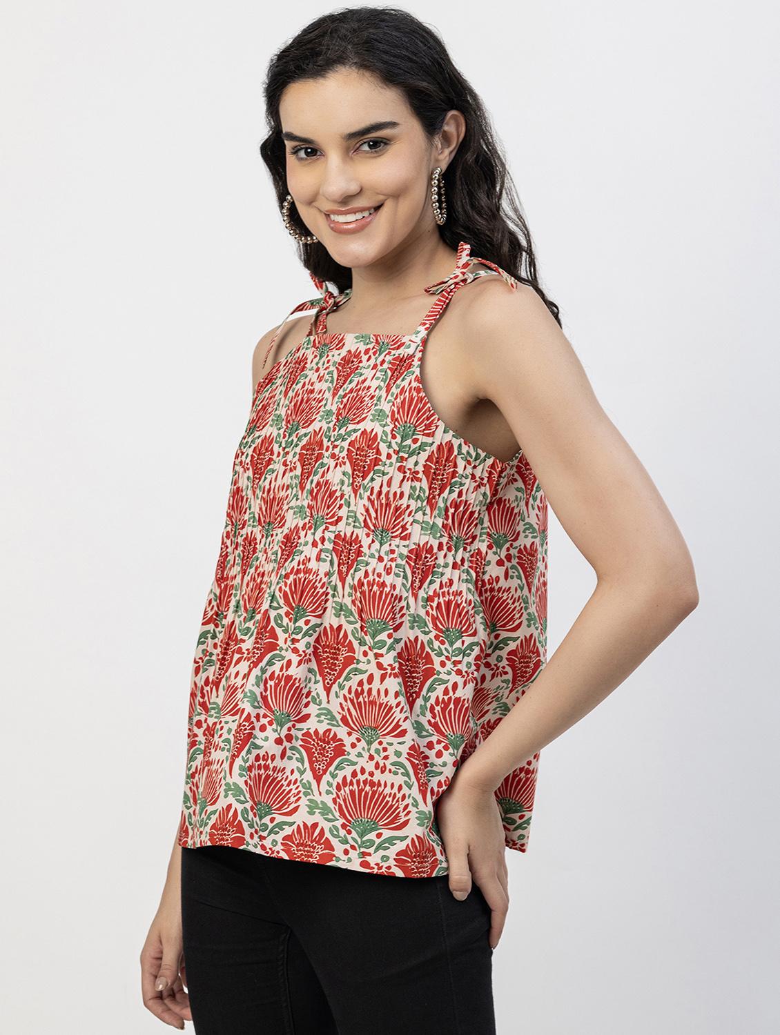 off white floral printed detailed regular top - 20817311 - Standard Image - 1