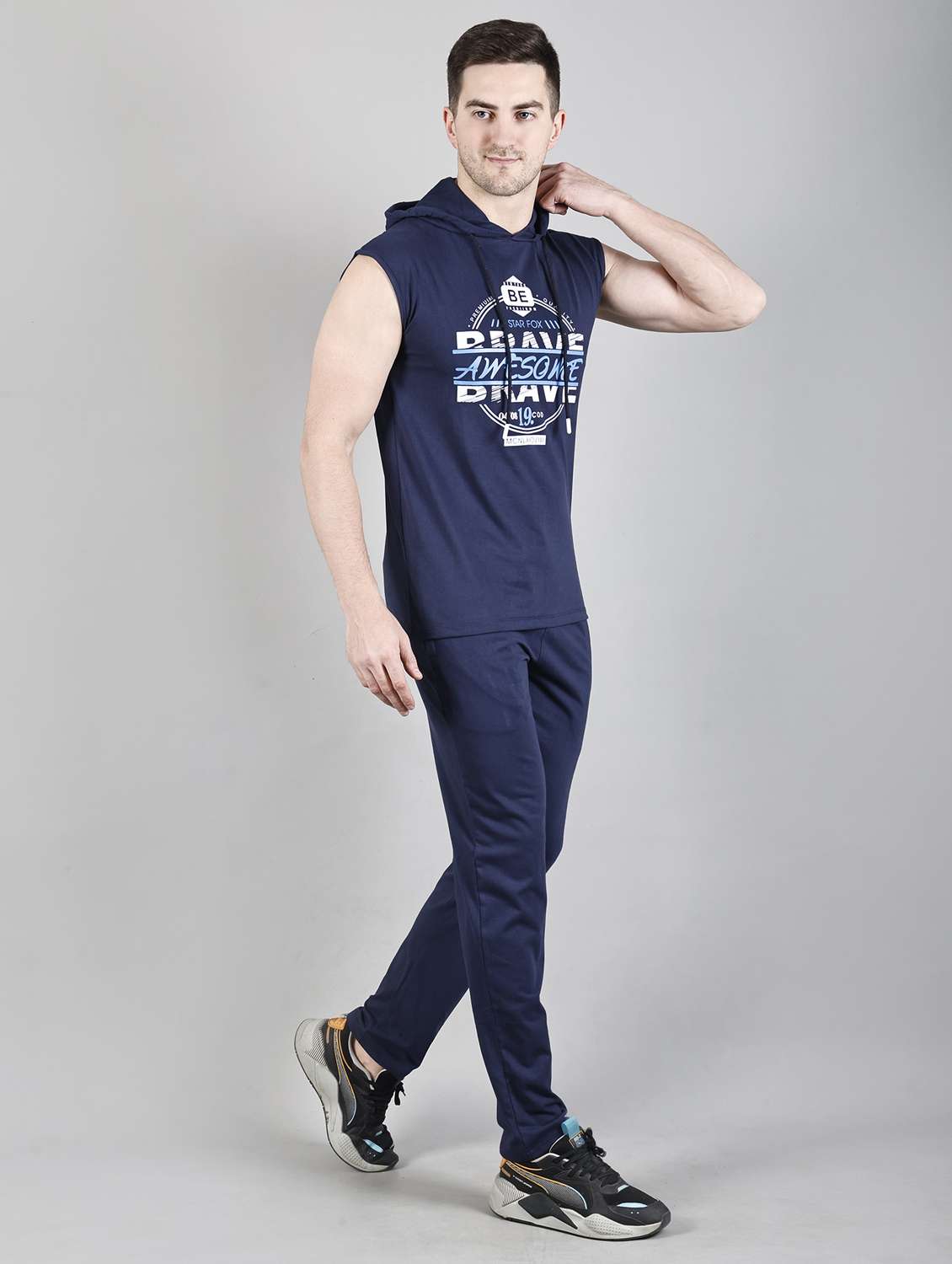 men navy blue printed cotton co-ord set - 20817320 -  Standard Image - 1