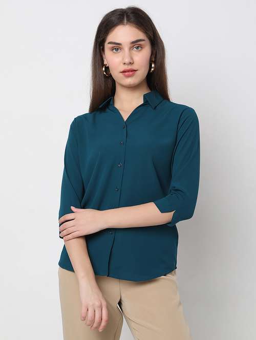 teal cotton formal shirt - 20817651 -  Standard Image - 0