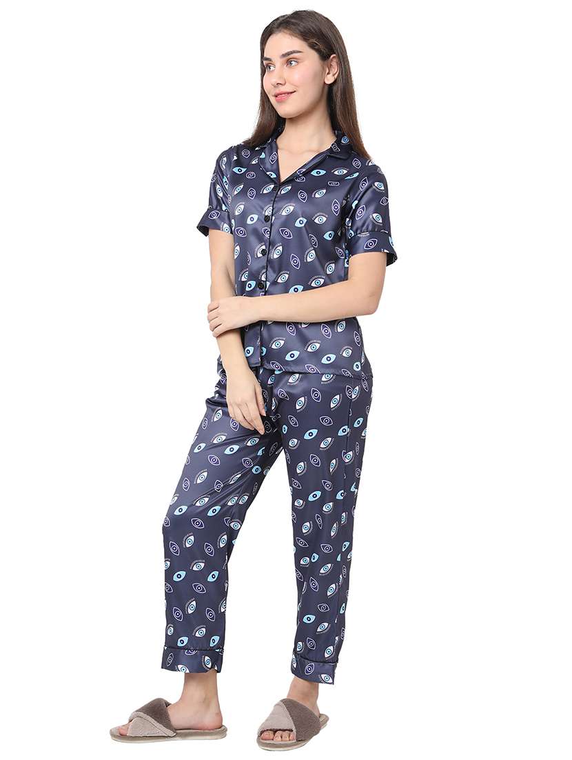 navy blue printed shirt & pyjama set - 20817672 -  Standard Image - 1