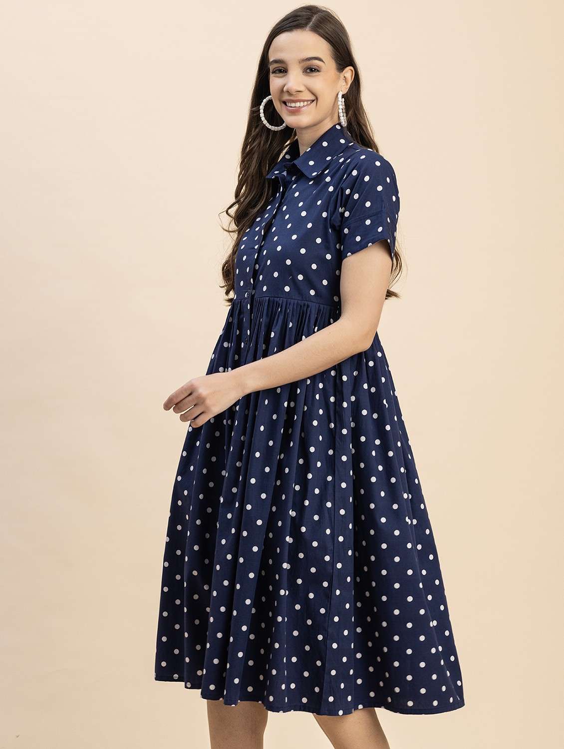 navy blue printed button detailed dress - 20817890 -  Standard Image - 1