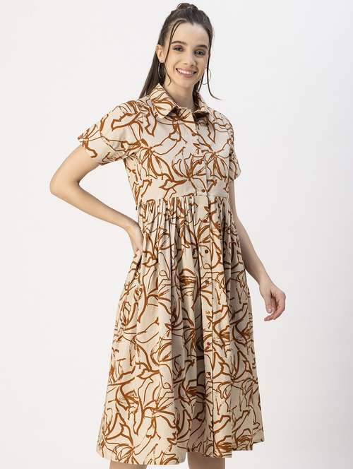 brown printed button detailed dress - 20817891 - Standard Image - 0