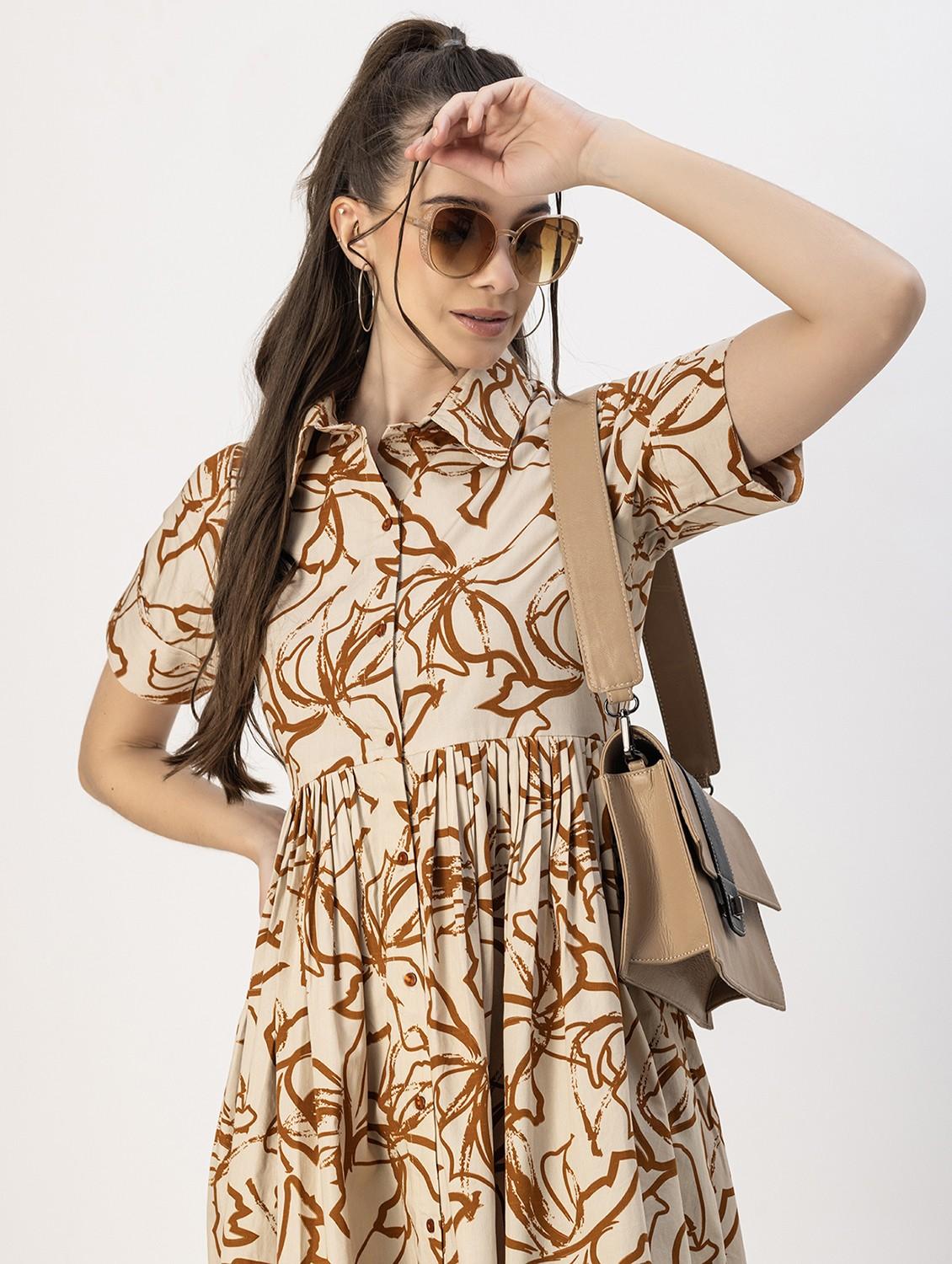 brown printed button detailed dress - 20817891 - Standard Image - 4