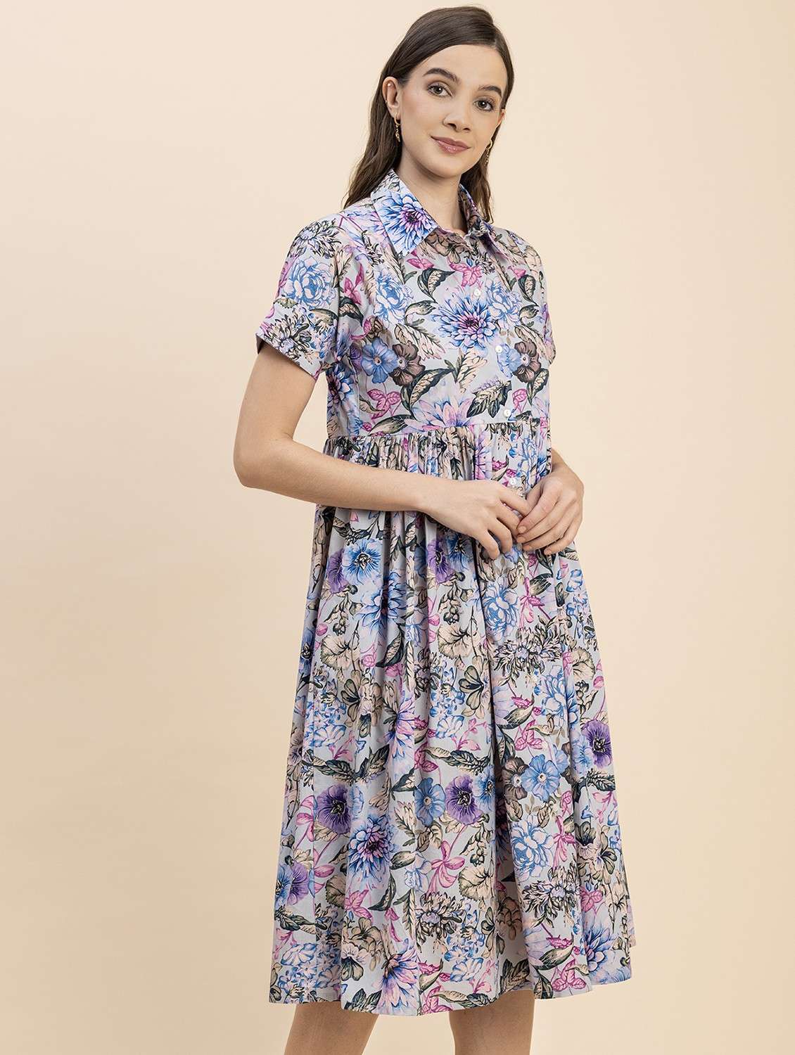 women multicolored printed fit & flare dress - 20817892 - Standard Image - 1