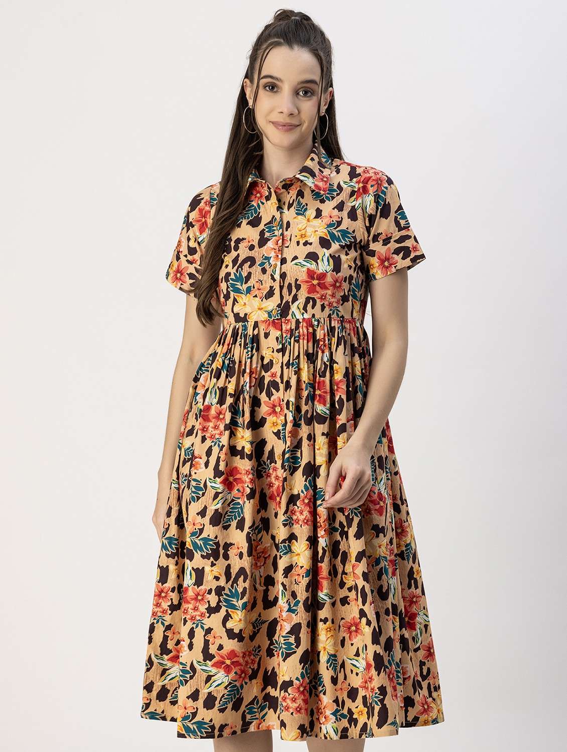 women nude floral printed fit & flare dress - 20817893 - Zoom Image - 0