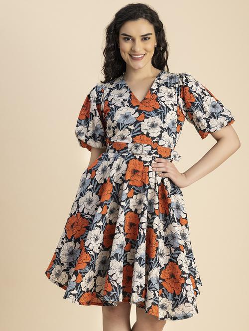 black floral printed fit & flare dress - 20817894 -  Standard Image - 0