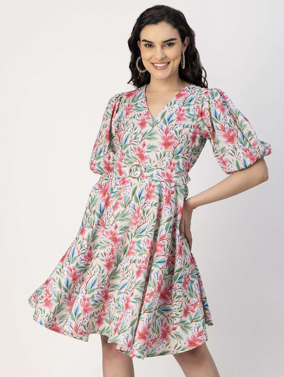 women multicolored floral printed fit & flare dress
