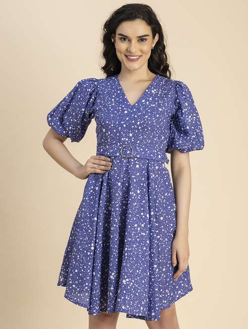 women blue abstract printed fit & flare dress - 20817897 -  Standard Image - 0