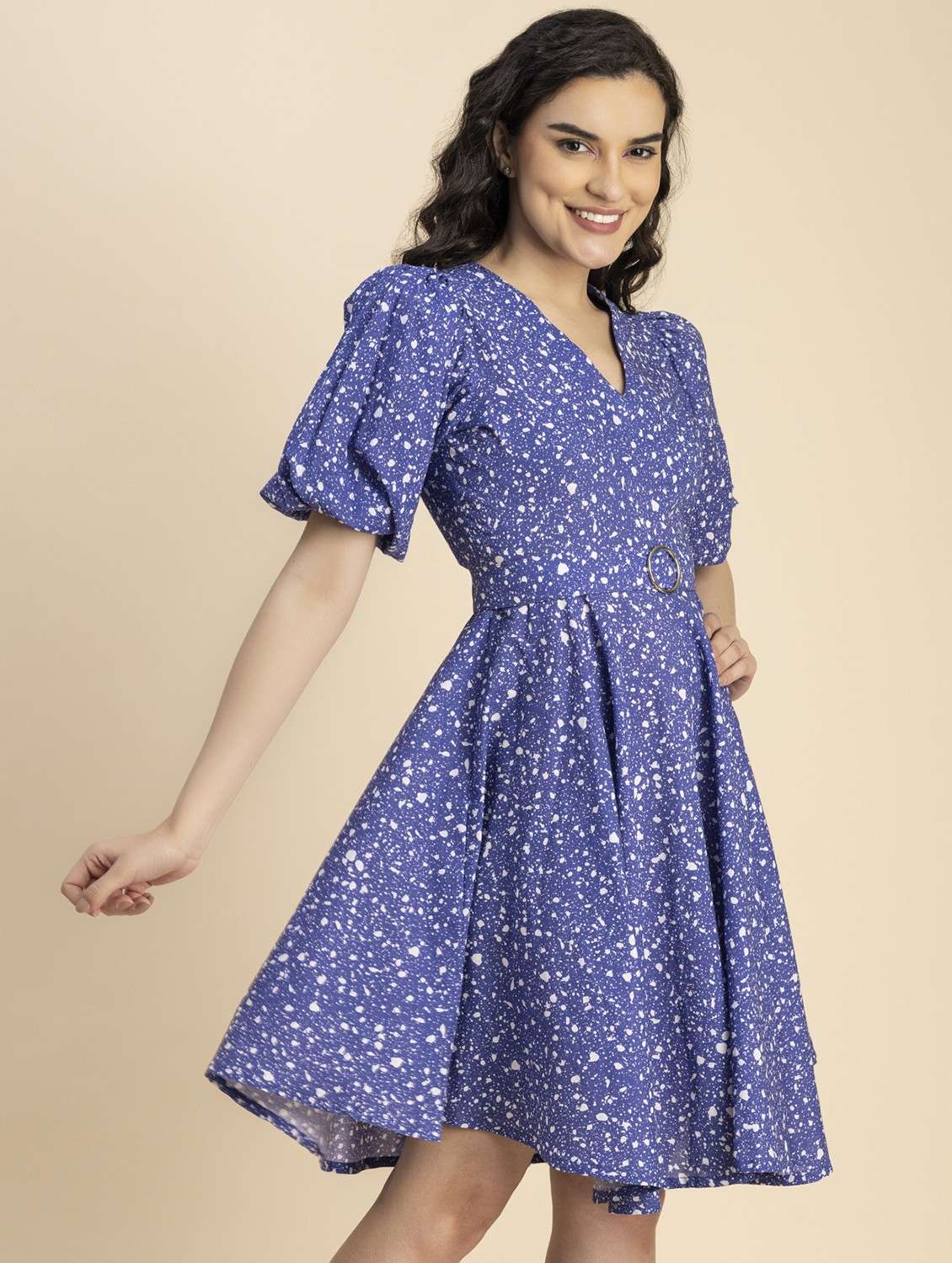 women blue abstract printed fit & flare dress - 20817897 -  Standard Image - 1