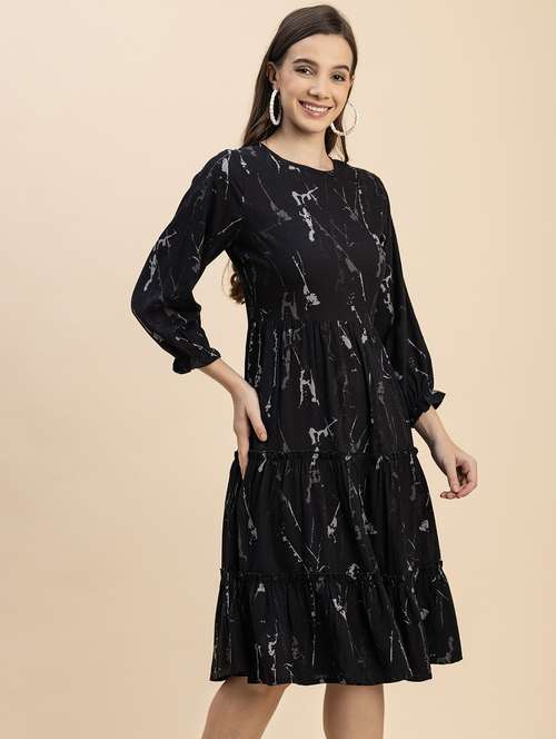 black printed tiered detailed dress - 20817900 -  Standard Image - 0