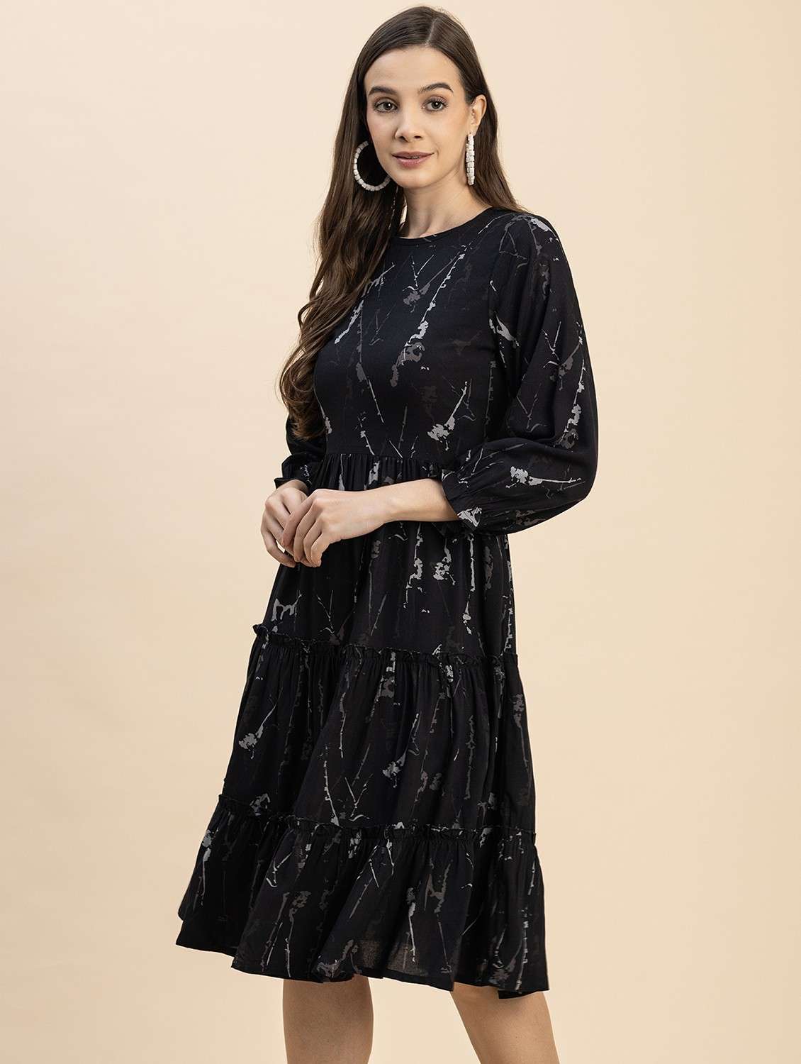 black printed tiered detailed dress - 20817900 -  Standard Image - 1
