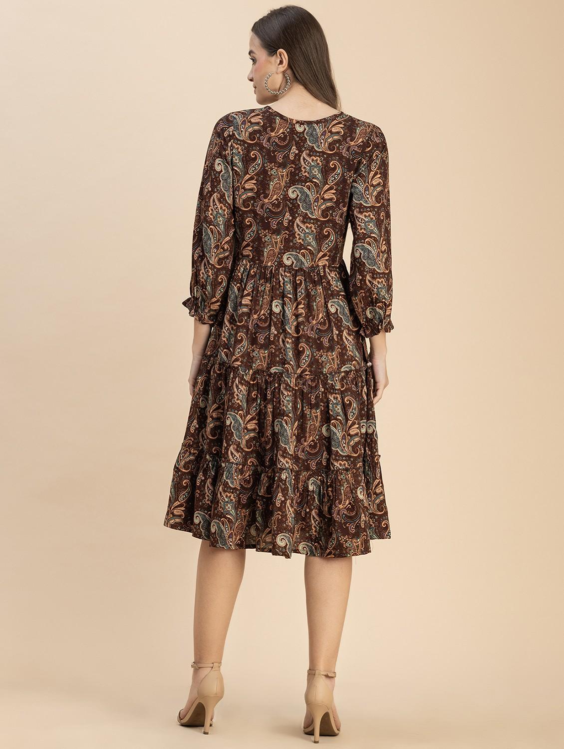 women brown paisley printed tiered dress - 20817901 - Standard Image - 4