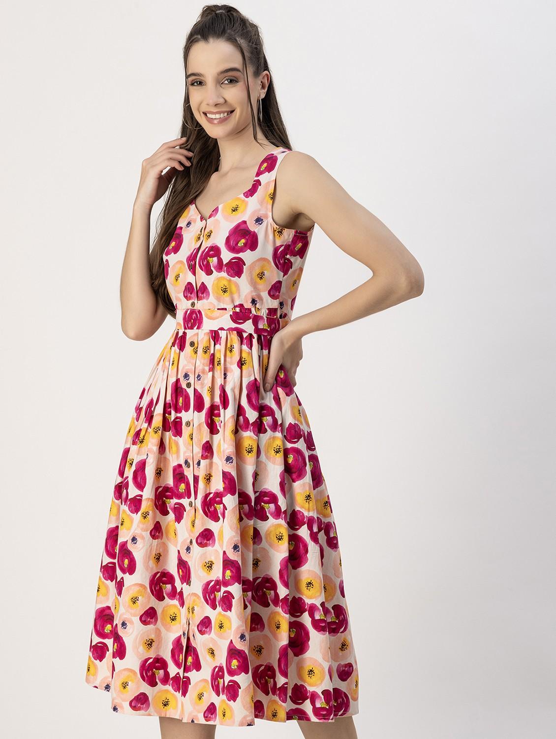 women multi colored floral printed fit & flare dress - 20817903 - Zoom Image - 0