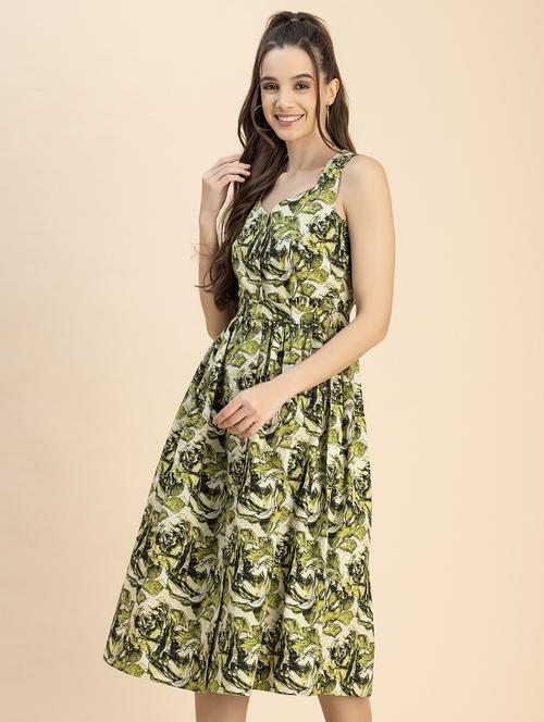 women green printed fit & flare dress - 20817906 - Standard Image - 0