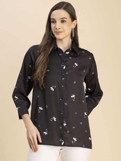 black satin floral shirt - 20817918 - Standard Image - 0