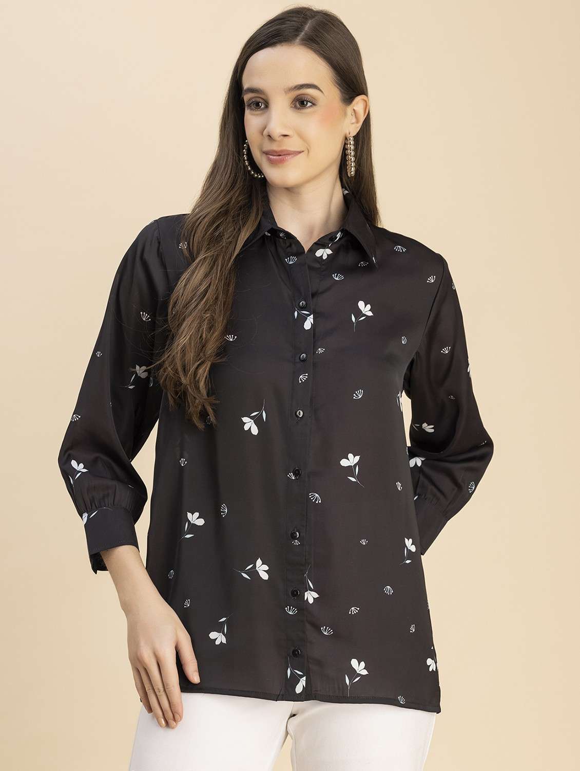black satin floral shirt - 20817918 - Zoom Image - 0