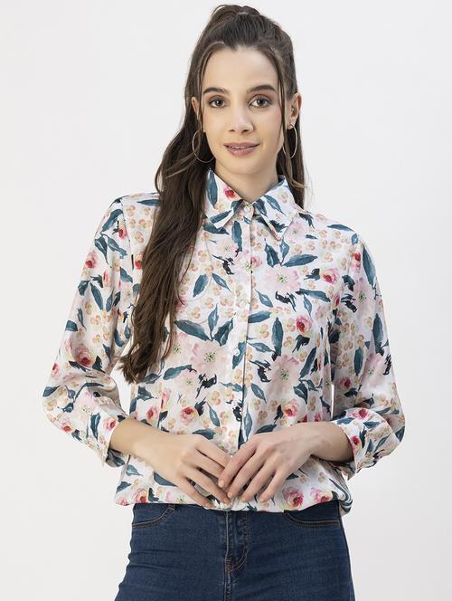 white satin floral shirt - 20817919 -  Standard Image - 0
