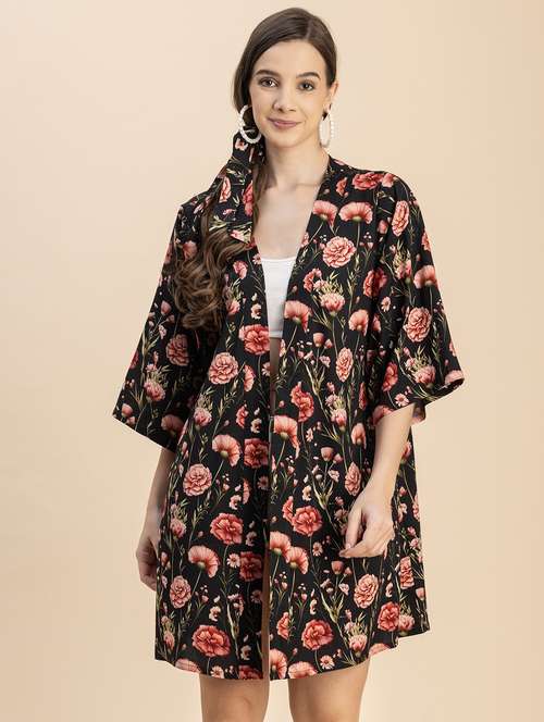 black floral printed detailed shrug - 20817926 -  Standard Image - 0